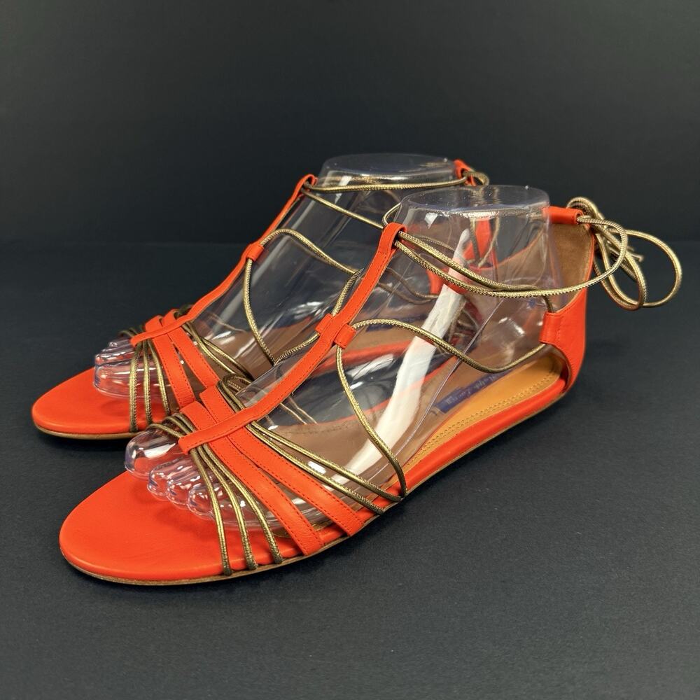 Ralph Lauren Purple Label Italy Orange Leather Gold Sandals EU 38.5 US 8 New